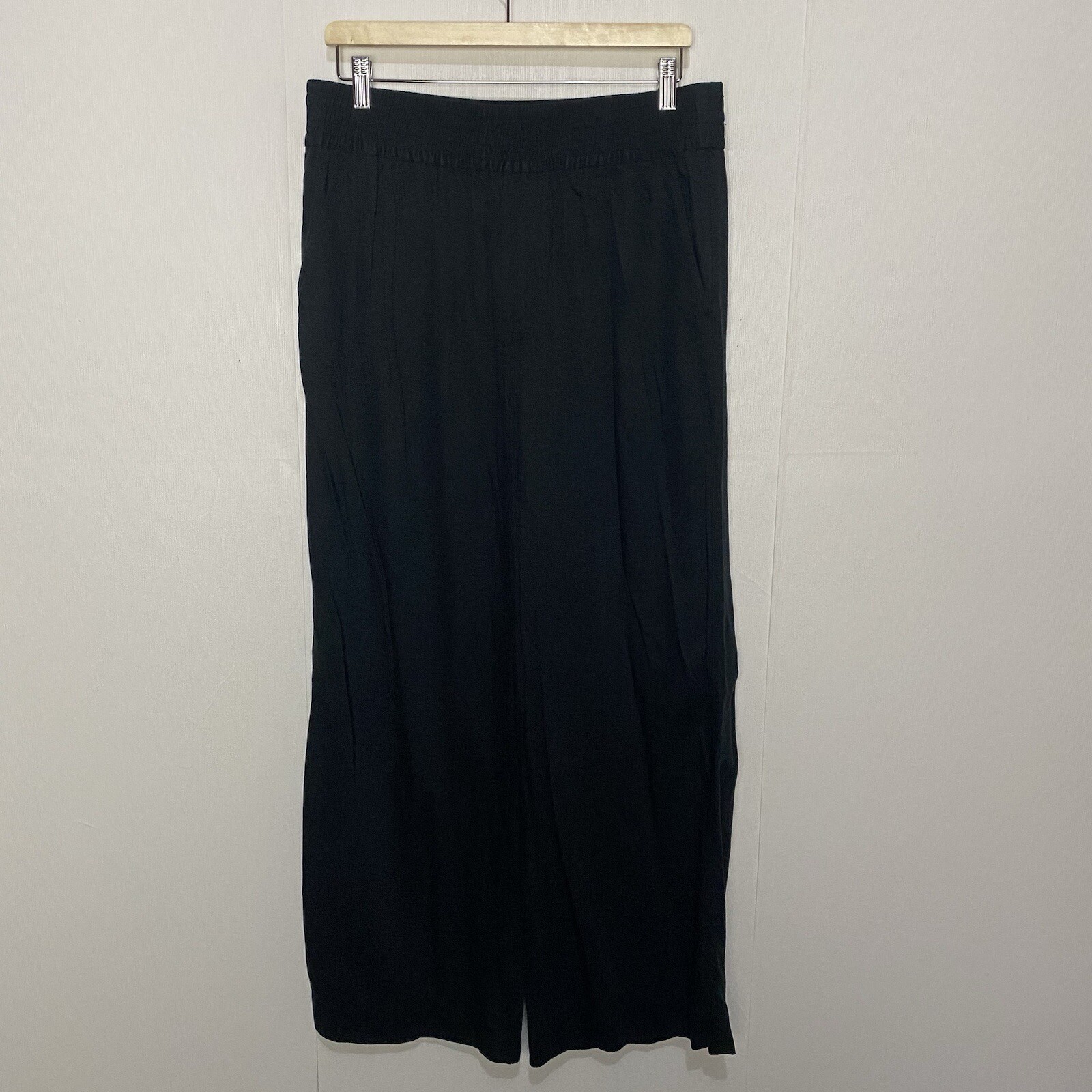 ALTRA Madewell Pantalone donna nero gamba larga pull on misto viscosa taglia large.