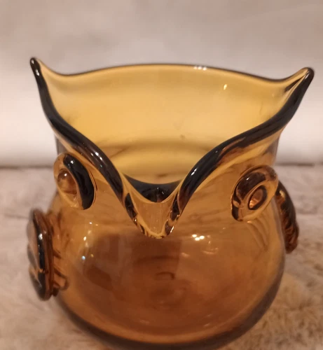 BLENKO OWL VASE AMBER GLASS MCM ART 3.25” TALL