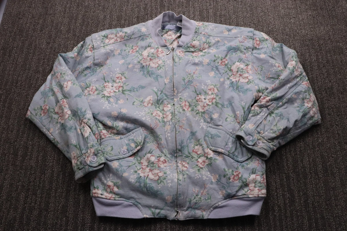 Bugle Boy Classics Vintage 90's Floral Knit Jacket Satin Lined Full Zip  Womens M