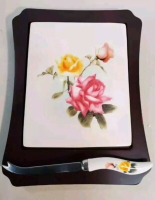 Avon President s Club 2005 Rose Cheese Board & Knife Gift Set New