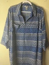 Catherines Plus Size Top Women's Blue Zipper Pockets  Front 3/4 Sleeve 1X