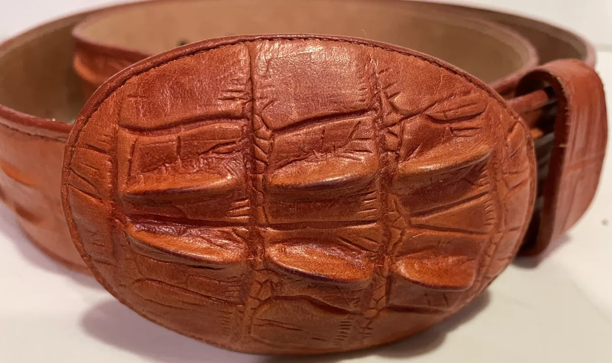 Crocodile Embossed Leather Belt Red Hand Crafted Herencia Mexico Womens Size 38