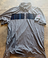 Travis Mathew Polo Shirt Men's Large Gray Stripe Pima Cotton Blend Golf LOGO 