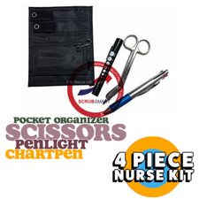 Nurse Pocket Organizer Kit Medical Penlight, Lister Bandage Scissor, Pen - Black