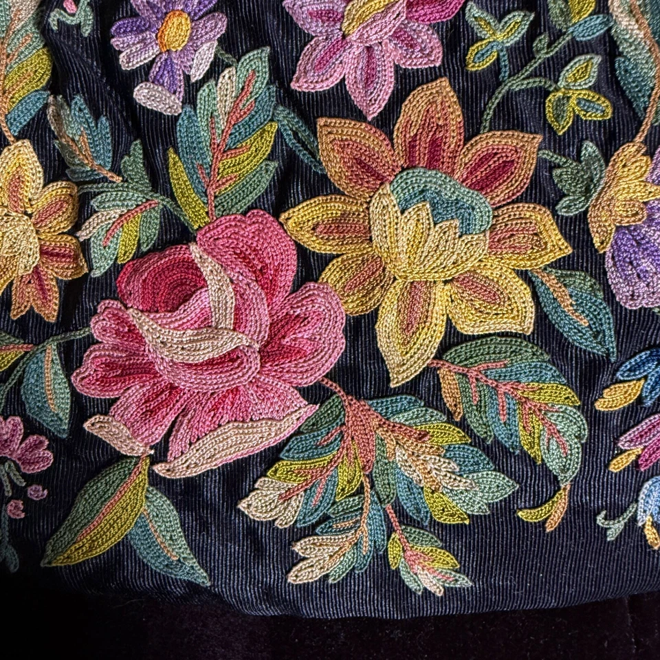 Antiguo bolso francés de noche con cuentas con bordado a mano Point de Beauvais ZZ358 Foto 3 de 4