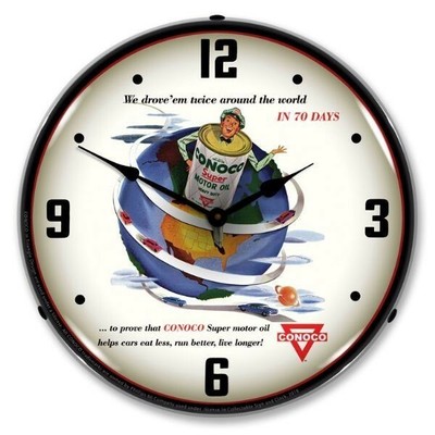 Retro Nostalgic Conoco Super Motor Oil LED Lighted Backlit Man Cave Wall Clock