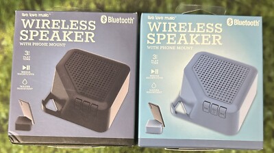 (2) Bluetooth Wirelss Speaker Water Resistant Phone Mount V 5.0 EDR Blue & Black