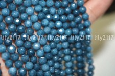 Natural 4mm dark Aquamarine Faceted Gemstone Round Loose Beads strand 15"