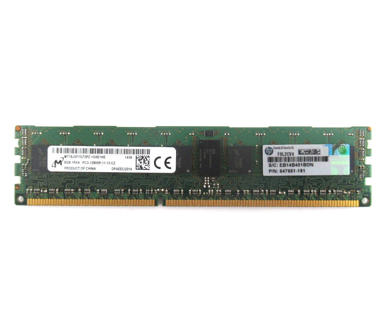 8GB RDIMM 1Rx4 PC3-12800R DDR3 600MHz (240 Pin) (ECC) Memory - 647651-181