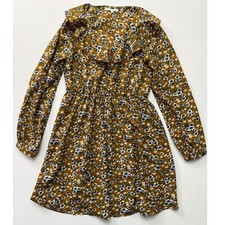 After Market Floral Print Dress Ruffle Trim Long Sleeve Mini Dress Small