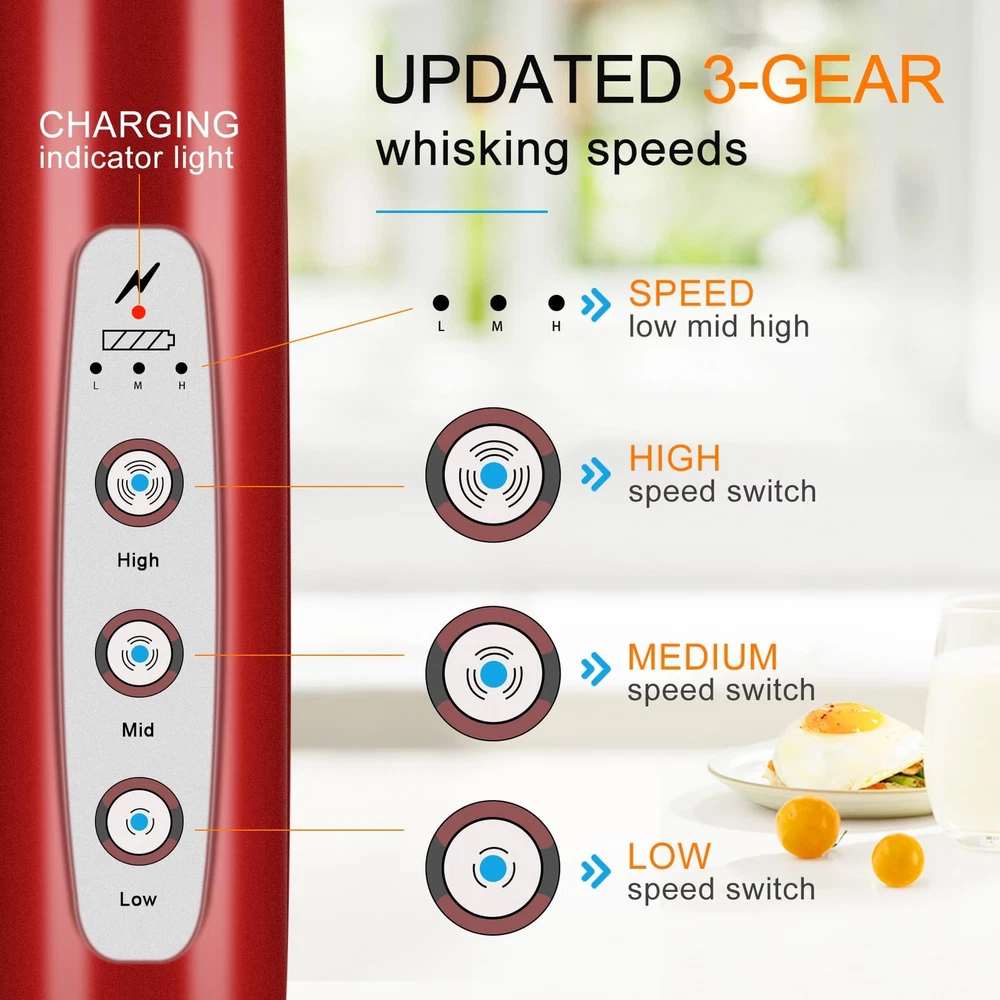 Milk Frother Handheld with 3 Heads Coffee Whisk Foam Mixer with USB Rechargea...