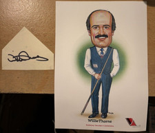 WILLIE THORNE TRIST CARICATURE PRINT EMBASSY SNOOKER CELEBRITIES + AUTOGRAPH A4
