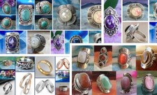 50 Ringe Vintage bunter Stein farbige Muschel Edelstahl Konvolut R03