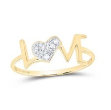 SOLID YELLOW 10K GOLD 1/20 CTW GENUINE NATURAL DIAMOND 'LOVE' HEART RING -SIZE 7