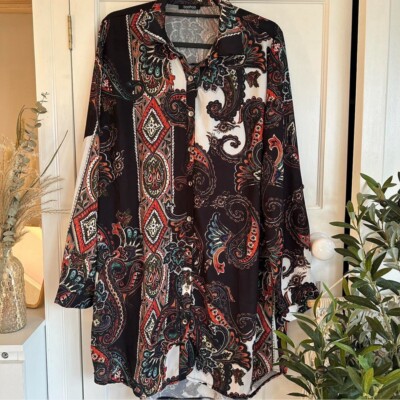 Boohoo Multicolour Old Money Paisley Artsy Button Up Long Sleeve