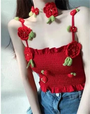 Japanese Womens Fashion Trends Floral Vest Ruffled Halter Top Blouse Casual New