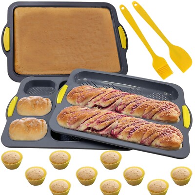 Silicone Loaf Pan Set with 3 Pack of Bread Pan, Nonstick & Heat-resistant Bre...