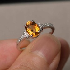 1ct Lab-Created Yellow Citrine Birthday Ring White Gold Plated Accent Solitaire