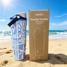 Owala FreeSip 30oz Water Bottle Vintage Surf Tumbler with Travel Grip Blue New