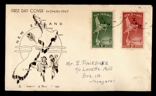 DR WHO 1947 NEW ZEALAND FDC HEALTH STAMP COMBO SEMI POST M72832