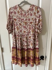 Knox Rose XS Floral A-Line Bohemian Dress Midi Oversized Mixed Media