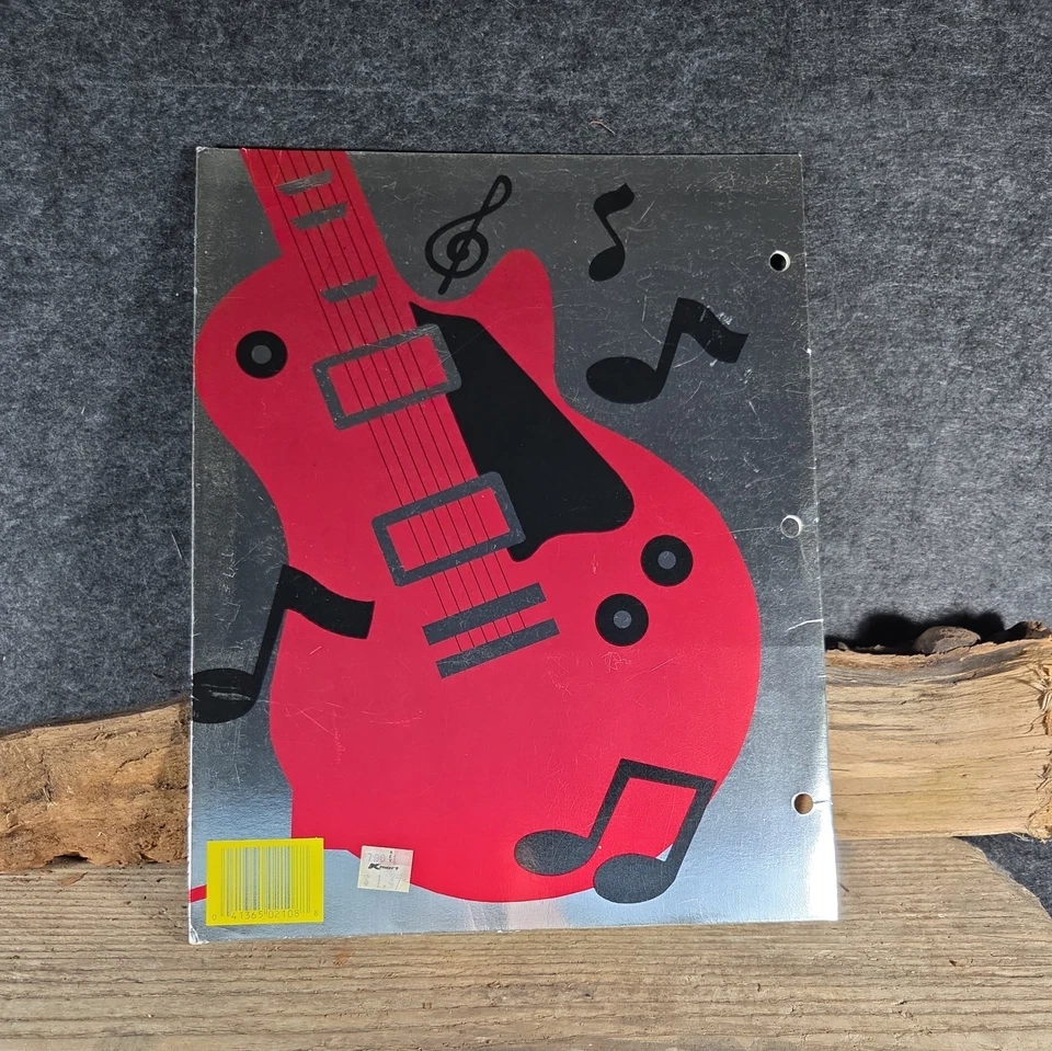 Carpeta de bolsillo plateada de 3 anillos para guitarra Chrome Zone 1989 de colección - material escolar retro Foto 2 de 4