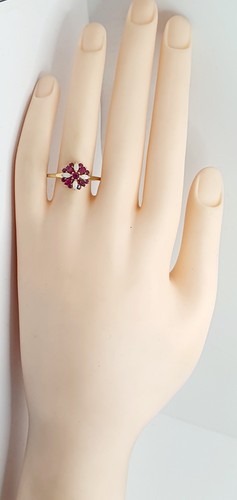 QVC Beautiful 9ct Ruby Opal Marquise Cluster Flower Yellow Gold 375 Ring Size V - Picture 24 of 24