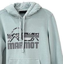 Marmot Women's Coastal Hoodie M Green Aqua Camo Logo Pullover Sweatshirt