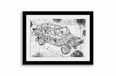 Line Tech Zeichnung Range Rover Suffix D Auto Classic Cutaway Kunst Poster Druck