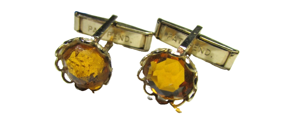 Golden Rhinestone Cufflink Set VINTAGE Pat Pending Very Good! | eBay