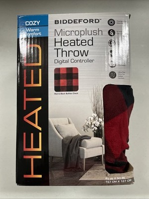 Microplush Heated Electric Throw Blanket Biddeford Red & Black  Digital Control