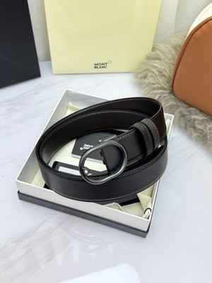 Montblanc Men's Black Genuine Leather Dress Belt Round Pin Buckle 35mm