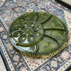 Vintage Indiana Green Glass Deviled Egg Relish Serving Plate Platter 12.75" EUC