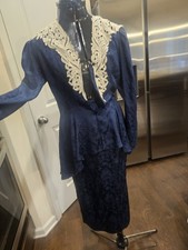 Vintage Jessica McClintock Victorian Paisley Blue Skirt Suit Dress 6