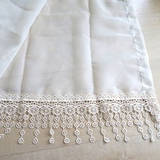 Pair of 2 Sheer Beige Curtain Panel with Intricate 4" Lace Trim 18" x 25"