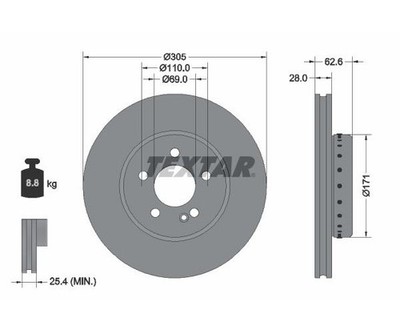 2pcs Brake Disc PRO+ TEXTAR 92343625 for Mercedes-Benz