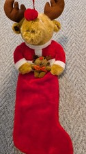 Vintage Weihnachtsstrumpf Rentier mit Baby Rentier Plüsch 3D Strumpf Urlaub