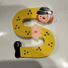 Vtg Sevi Clown Child Kids Alphabet Wooden Letter S Personalized Decor Yellow