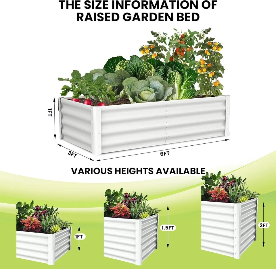 2PCS Metal Planter Box Galvanized Raised Garden Bed Set 6x3x1ft Patio Kit White - Image 3 of 4
