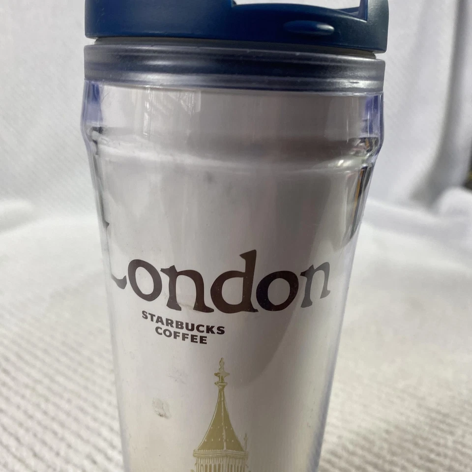 复古 2004 年星巴克伦敦旅游杯马克杯蓝色盖子大本钟设计 — 第 2/4 张图片