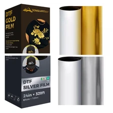 24" x 328ft DTF Gold Silver Foil Film Roll Cold Peel Transfer Film For Printing