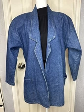 Vtg Denim Blazer Oversized Jacket Western Coat Dakota Sport USA Sz Small