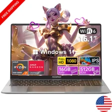 Gaming Laptop AMD Ryzen 7 5700U 16GB RAM 512GB NVMe SSD 16.1" FHD Backlit
