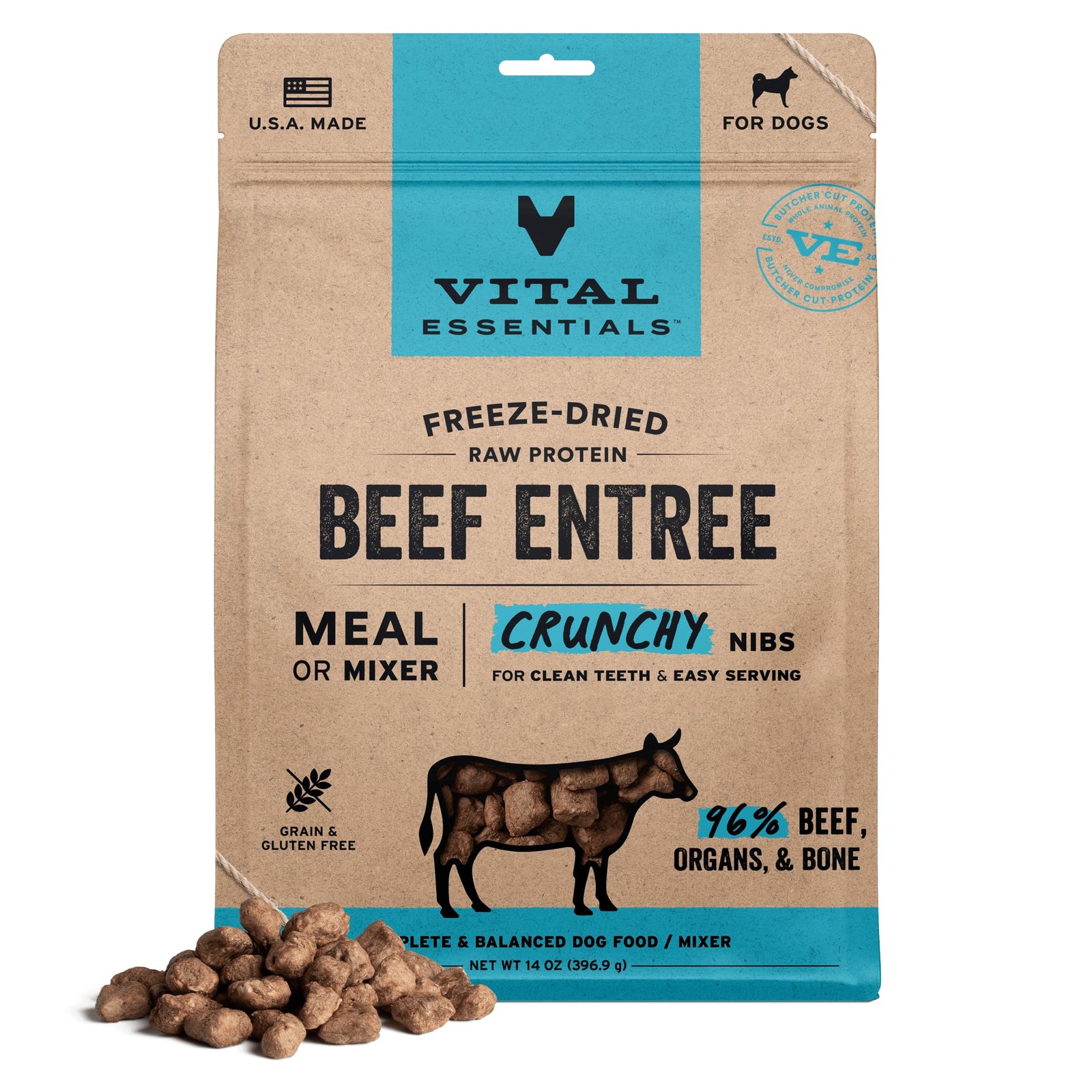 Beef Crunchy Nibs High Protein Low Carb Grain Free 14 Oz