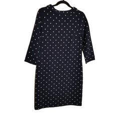 Talbots Dress Women's Medium Polka Dot Navy Blue White Stretch Cotton Blend