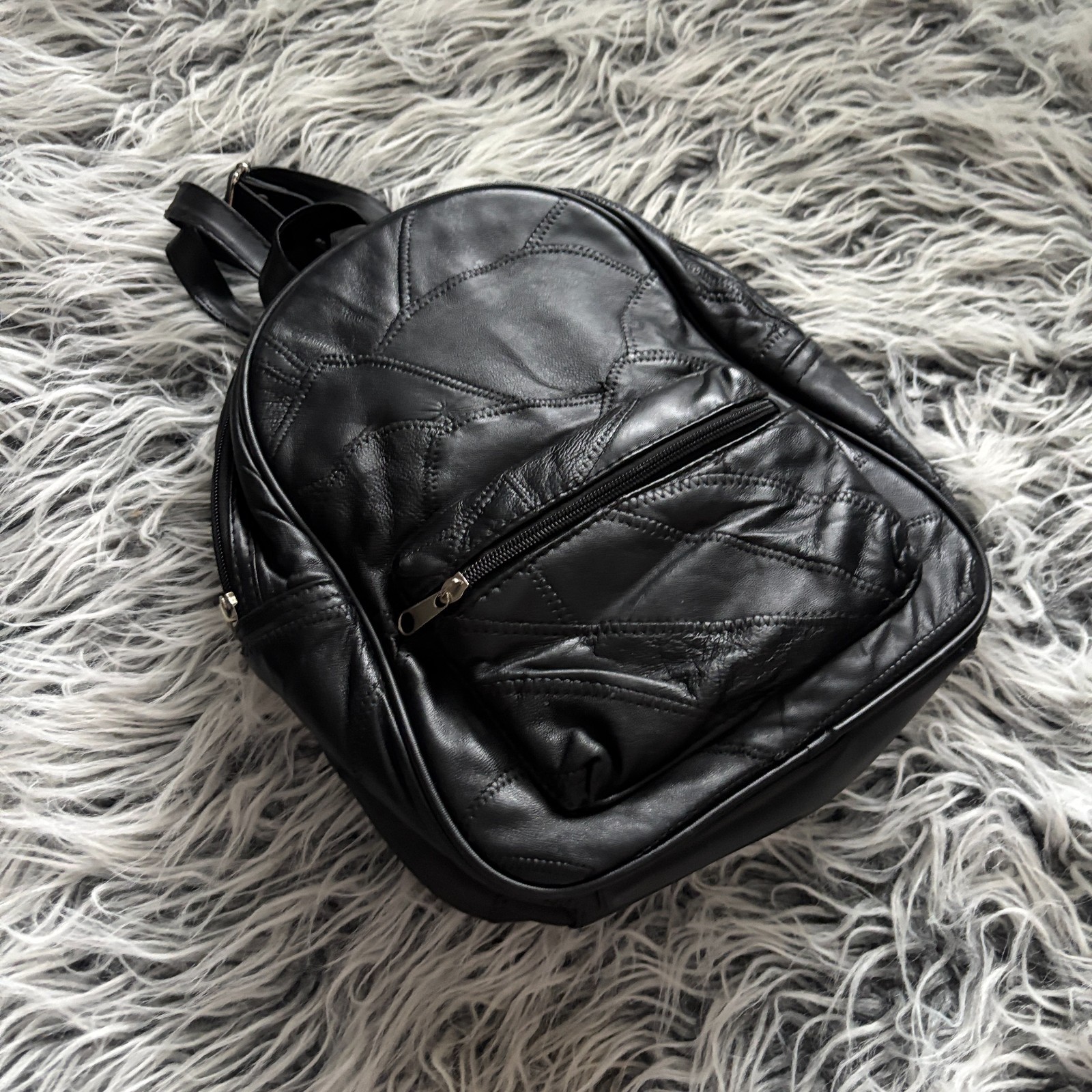Black Genuine Leather Patchwork Mini Backpack Bag… - image 6