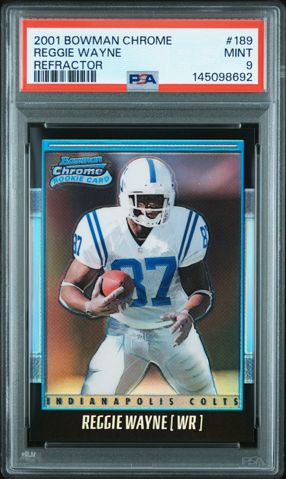 2001 Bowman Chrome #189 Reggie Wayne Rookie Refractor /1999 Colts PSA 9 MINT