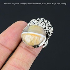Valentines Deal Montana Agate Stone Stackable Statement Ring Size 8 925 Silver