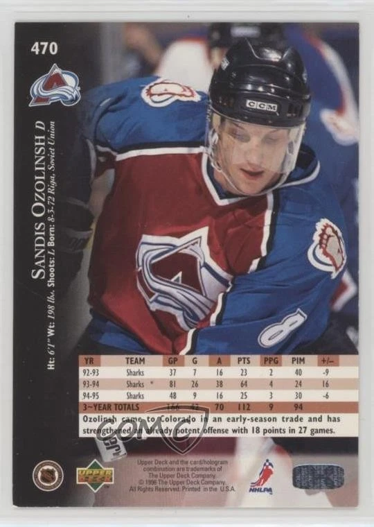 1995-96 Upper Deck Sandis Ozolinsh #470 - Image 2 of 2