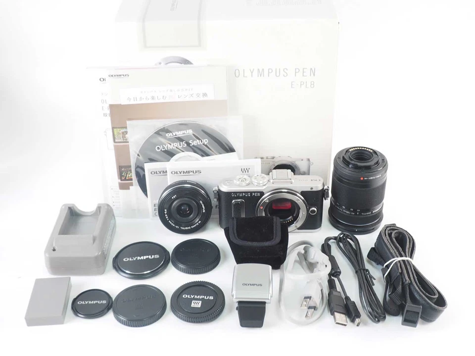 Olympus PEN Lite E-PL8 Silver EZ 14-42 40-150 56335 Shots Box [Near Mint] #Z5286 - Image 2 of 4
